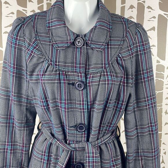 Roxy Plaid Trench Coat sz M - Picture 5 of 9